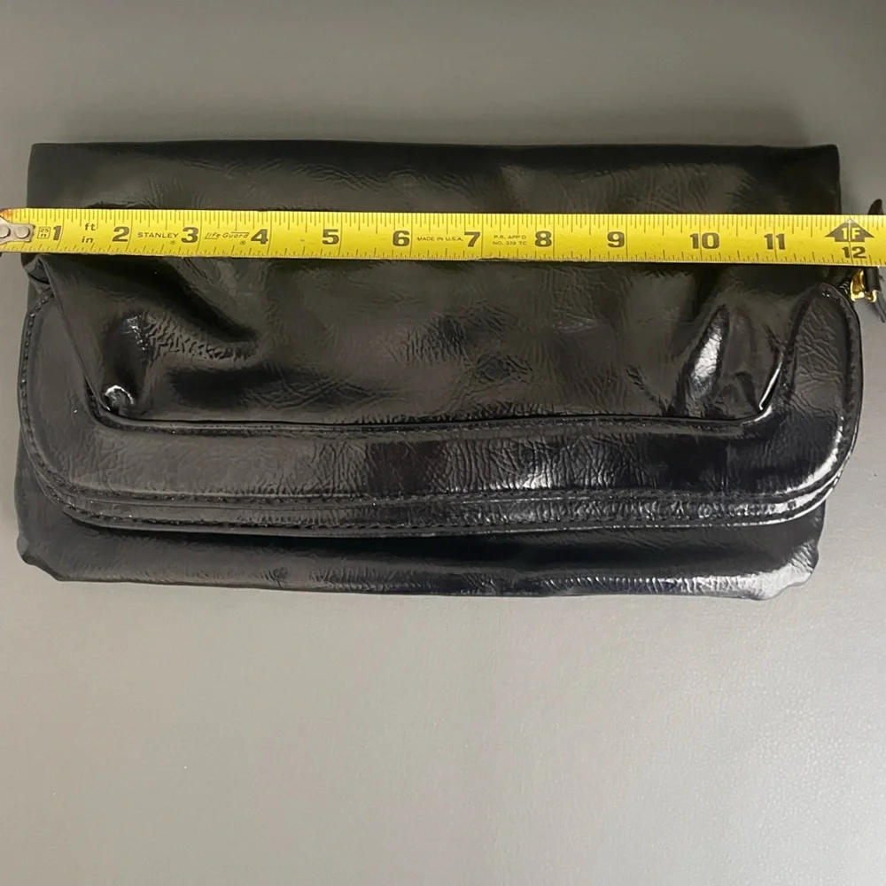 Black Foldover Clutch Purse Oversized Envelope Style Magnetic Snap Zipper